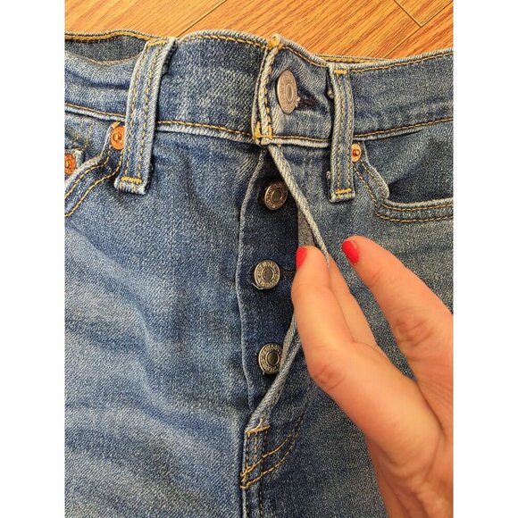Levi's Wedgie Straight Leg Jeans Womens Sz 25 Dark Wash Distressed Button Fly - Picture 2 of 11